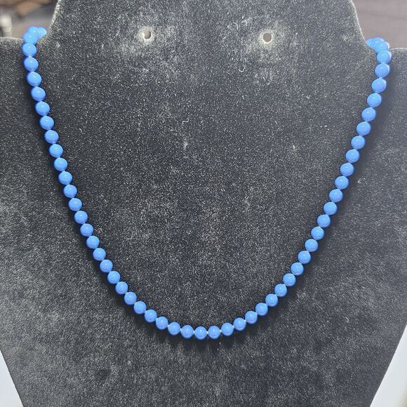 Oops A Daisy Bright Blue Beaded Necklace 18" Spring Ring Clasp - Picture 4 of 12